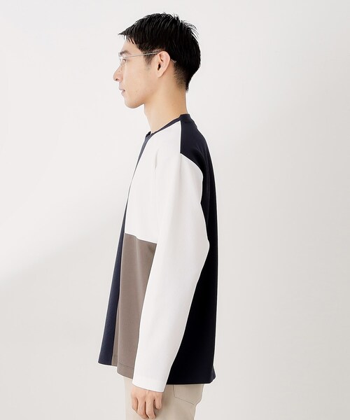 THE SHOP TK （ザ ショップ ティーケー ）の「【一枚で着映える】パネルブロッキング長袖Tシャツ 【洗濯機OK】（Tシャツ/カットソー・メンズ・ホワイト系7/ダークブラウン系4/ネイビー系4・02/03/04）」の12枚目の写真