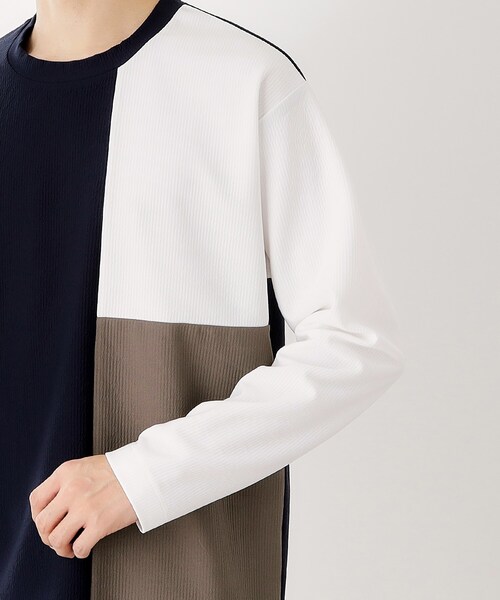 THE SHOP TK （ザ ショップ ティーケー ）の「【一枚で着映える】パネルブロッキング長袖Tシャツ 【洗濯機OK】（Tシャツ/カットソー・メンズ・ホワイト系7/ダークブラウン系4/ネイビー系4・02/03/04）」の19枚目の写真