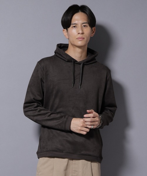 NANO universe（ナノユニバース）の「フェイクスエードフーディー 長袖（パーカー・メンズ・チャコール/ブラック/アイボリー/グレー系その他4・S/M/L/XL）」の3枚目の写真