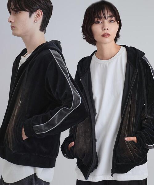 tk.TAKEO KIKUCHI（ティーケータケオキクチ）の「ヴィンテージライクベロアジップパーカー（パーカー・メンズ・ブラック/ライトグレー・02/03）」の2枚目の写真