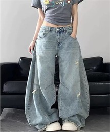 スーパーワイドダメージ加工カーブデニムパンツ