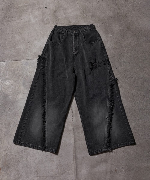 ERAR（エラー）の「【ERAR】ロゴ刺繍フリンジデザインスプレー加工ワイドフレアデニムパンツ（デニムパンツ・メンズ・レッド/ホワイト・M/XL/L/S）」の16枚目の写真