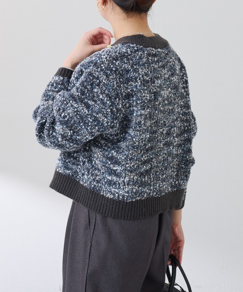 COLLAGE GALLARDAGALANTE(コラージュガリャルダガランテ)の「ツイードライクニットジャケット(カーディガン/ボレロ・レディース・ベージュ/チャコールグレー・FREE)」の5枚目の写真