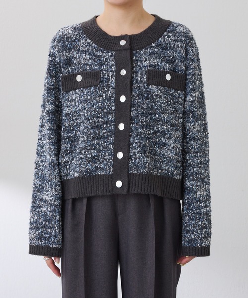 COLLAGE GALLARDAGALANTE(コラージュガリャルダガランテ)の「ツイードライクニットジャケット(カーディガン/ボレロ・レディース・ベージュ/チャコールグレー・FREE)」の21枚目の写真