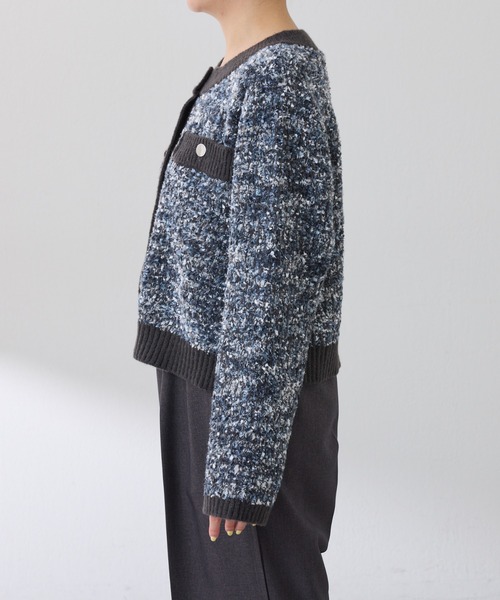 COLLAGE GALLARDAGALANTE(コラージュガリャルダガランテ)の「ツイードライクニットジャケット(カーディガン/ボレロ・レディース・ベージュ/チャコールグレー・FREE)」の22枚目の写真