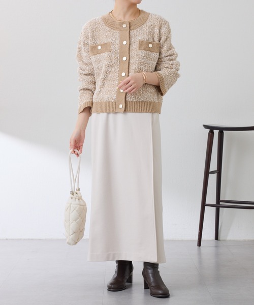 COLLAGE GALLARDAGALANTE(コラージュガリャルダガランテ)の「ツイードライクニットジャケット(カーディガン/ボレロ・レディース・ベージュ/チャコールグレー・FREE)」の11枚目の写真