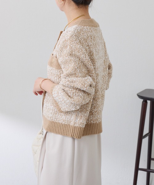 COLLAGE GALLARDAGALANTE(コラージュガリャルダガランテ)の「ツイードライクニットジャケット(カーディガン/ボレロ・レディース・ベージュ/チャコールグレー・FREE)」の13枚目の写真