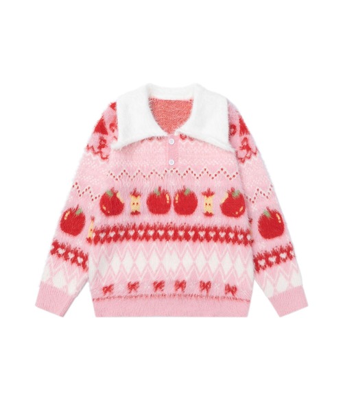 HOOK(フック)の「HOOK for girls りんご柄 ふわふわ ポロ襟ニット (AW)(ニット/セーター・レディース・ピンク/ライトブルー・MEDIUM/SMALL)」の19枚目の写真