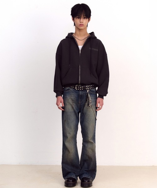 KEYMISERY(キーミザリー)の「A'GEM/9 × .kom 『KEYMISERY/キーミザリー』 STAR KEY'S VINTAGE ZIP-UP HOODIE/ヴィンテージ デザイン短丈ジップアップパーカー(パーカー・メンズ・チャコールグレー・S)」の5枚目の写真