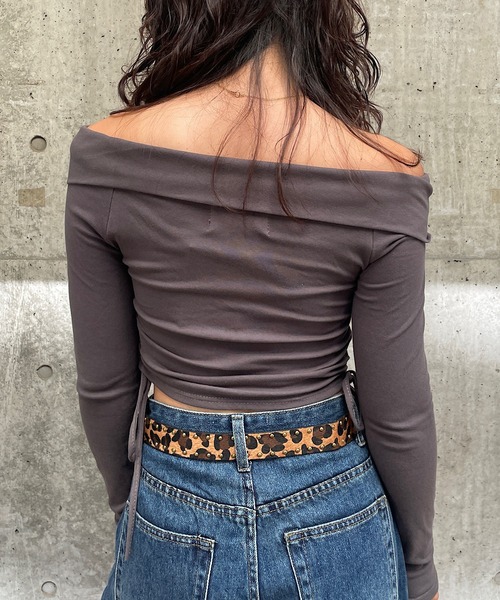 セール】襟付きオフショルダーショートトップス（Tシャツ/カットソー