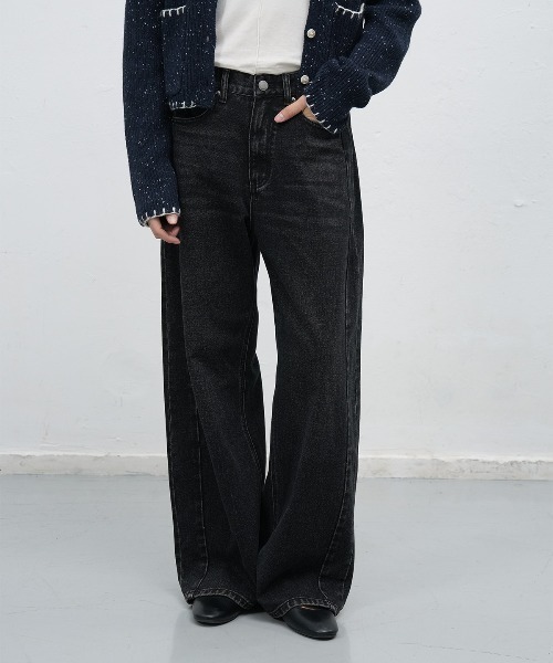 GENERAL IDEA（ジェネラルアイデア）の「【GENERAL IDEA】スナップワイドデニムパンツ / SNAP DETAIL WIDE DENIM PANTS（デニムパンツ・レディース・ブラック/ネイビー・L/M/S）」の2枚目の写真