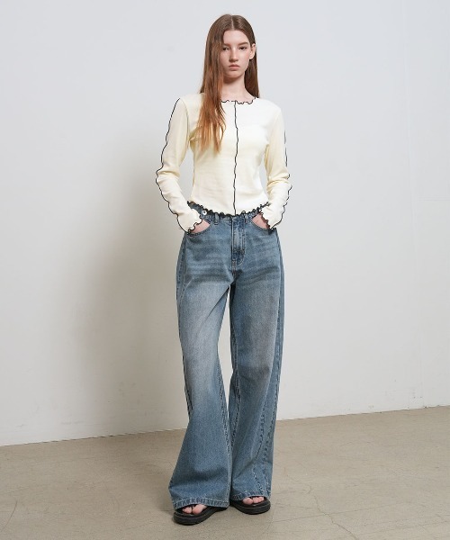 GENERAL IDEA（ジェネラルアイデア）の「【GENERAL IDEA】スナップワイドデニムパンツ / SNAP DETAIL WIDE DENIM PANTS（デニムパンツ・レディース・ブラック/ネイビー・L/M/S）」の19枚目の写真