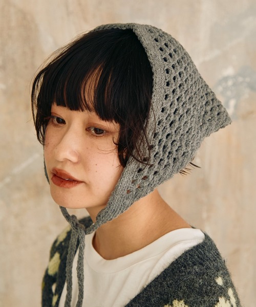 Crisp(クリスプ)の「メッシュニットバブーシュカ(その他ヘアアクセサリー・レディース・グレー/アイボリー/ブラウン・FREE)」の5枚目の写真
