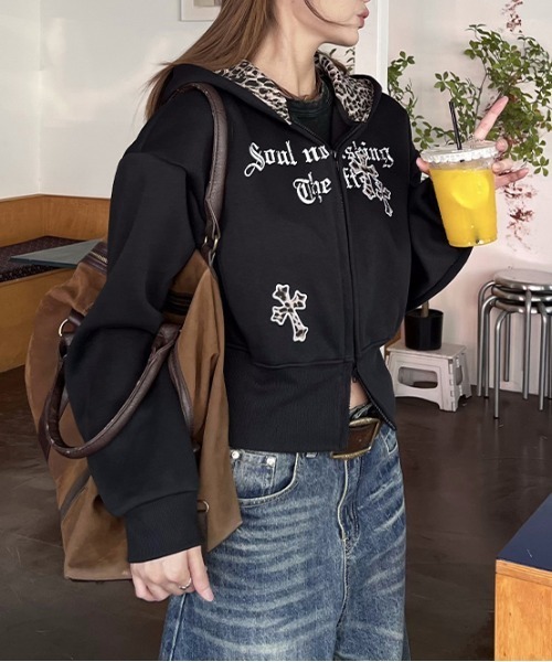 gossip！ロサンゼルス（ゴシップロサンゼルス）の「Y2K 【秋冬新作】レオパード  刺繍フードゆったり パーカー（パーカー・レディース・グレー・M）」の11枚目の写真