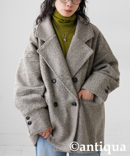 antiqua（アンティカ）の「カールシャギーコート（テーラードジャケット・レディース・モカ/チャコールグレー・ONESIZE）」の2枚目の写真