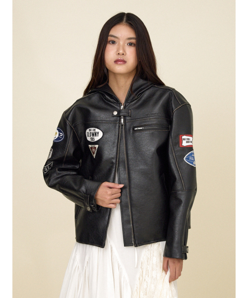 RACER HOODED LEATHER JACKET (BLACK)