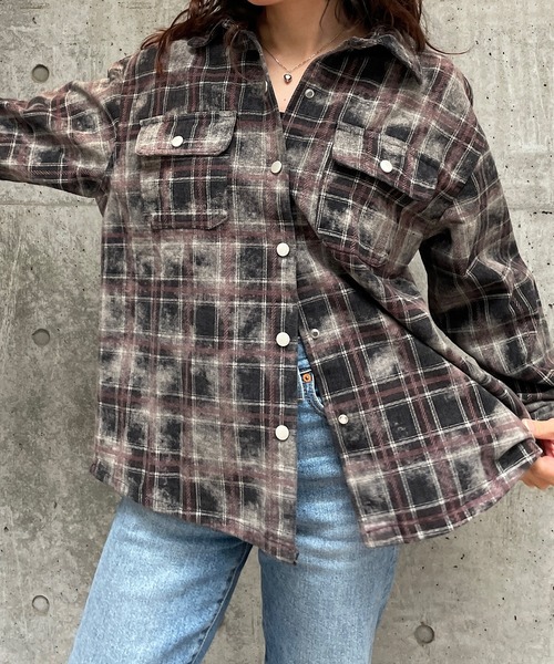 ROGER AND RAW（ロジャーアンドロウ）の「ムラ染め風チェックシャツジャケット（シャツ/ブラウス・レディース・ネイビー/ブラウン・FREE）」の16枚目の写真