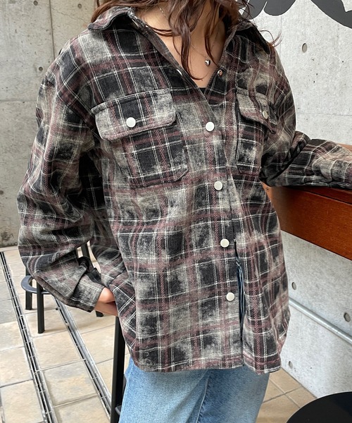 ROGER AND RAW（ロジャーアンドロウ）の「ムラ染め風チェックシャツジャケット（シャツ/ブラウス・レディース・ネイビー/ブラウン・FREE）」の15枚目の写真