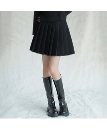 Daphne Tweed Pleated Skirt BLACK