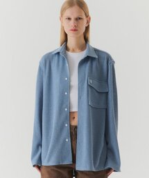 ボタンスリーブニットシャツ_BLUE