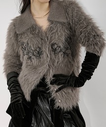 Ezick | shaggy polo cardigan フラワー刺繍シャギーポロカーディガン(カーディガン/ボレロ)