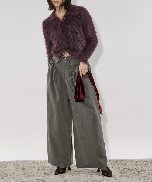 Ezick（エジック）の「shaggy polo cardigan フラワー刺繍シャギーポロカーディガン（カーディガン/ボレロ・レディース・パープル/グレー・FREE）」の15枚目の写真