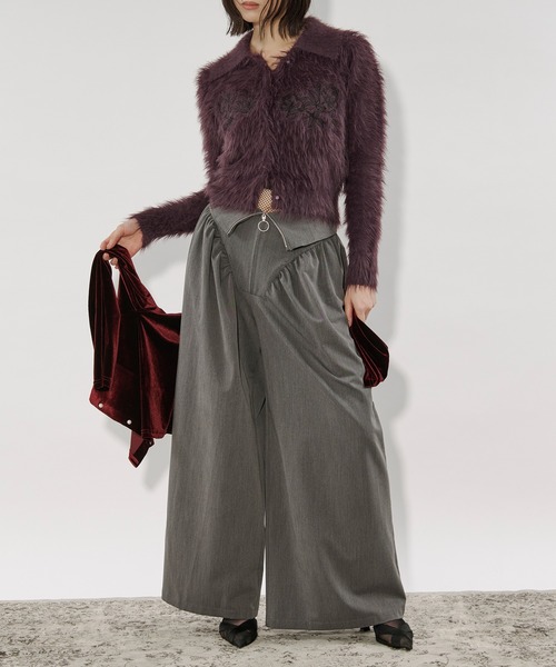 Ezick（エジック）の「shaggy polo cardigan フラワー刺繍シャギーポロカーディガン（カーディガン/ボレロ・レディース・パープル/グレー・FREE）」の16枚目の写真