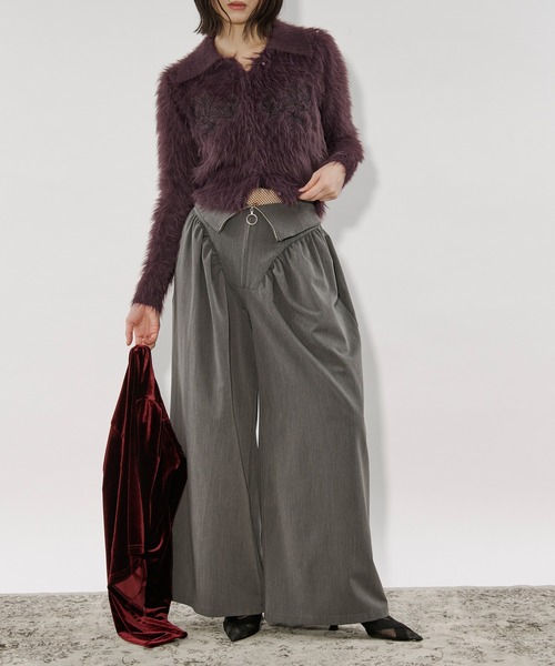 Ezick（エジック）の「shaggy polo cardigan フラワー刺繍シャギーポロカーディガン（カーディガン/ボレロ・レディース・パープル/グレー・FREE）」の14枚目の写真