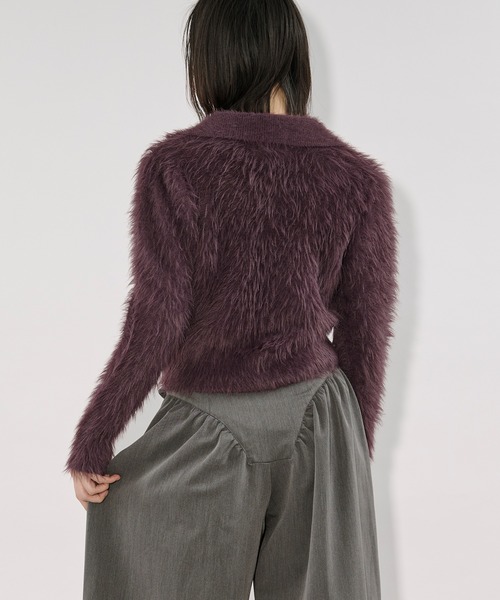 Ezick（エジック）の「shaggy polo cardigan フラワー刺繍シャギーポロカーディガン（カーディガン/ボレロ・レディース・パープル/グレー・FREE）」の12枚目の写真