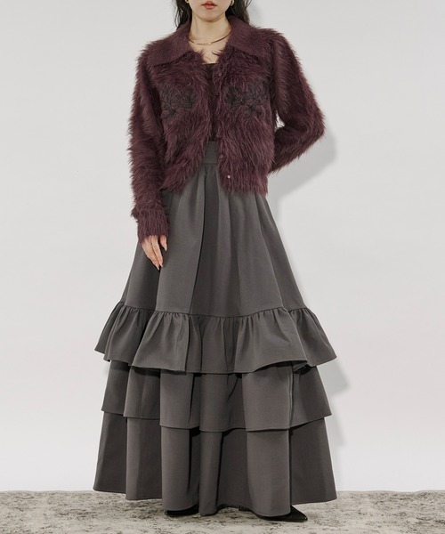 Ezick（エジック）の「shaggy polo cardigan フラワー刺繍シャギーポロカーディガン（カーディガン/ボレロ・レディース・パープル/グレー・FREE）」の22枚目の写真