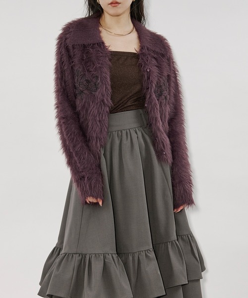 Ezick（エジック）の「shaggy polo cardigan フラワー刺繍シャギーポロカーディガン（カーディガン/ボレロ・レディース・パープル/グレー・FREE）」の21枚目の写真