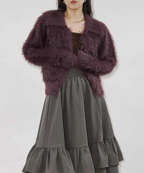 Ezick（エジック）の「shaggy polo cardigan フラワー刺繍シャギーポロカーディガン（カーディガン/ボレロ・レディース・パープル/グレー・FREE）」の19枚目の写真