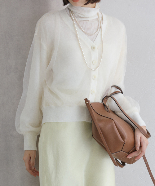 La TOTALITE(ラトータリテ)の「アルパカブレンドチュールカーディガン(カーディガン/ボレロ・レディース・チャコールグレー/ホワイト・FREE)」の2枚目の写真