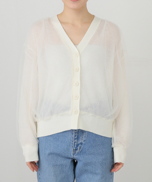 La TOTALITE(ラトータリテ)の「アルパカブレンドチュールカーディガン(カーディガン/ボレロ・レディース・チャコールグレー/ホワイト・FREE)」の4枚目の写真