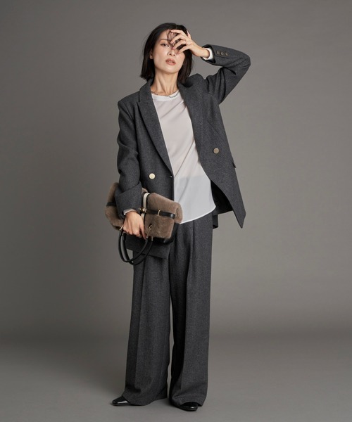 YECCA VECCA（イェッカヴェッカ）の「【尾崎紗代子×YECCA VECCA】ツイードストレートパンツ（その他パンツ・レディース・ブラウン/チャコールグレー・M/S）」の2枚目の写真