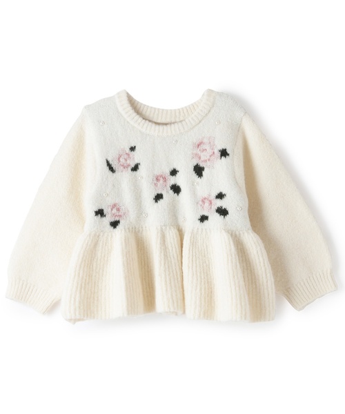 petit main（プティマイン）の「【フワもちっと/リンク】お花パールニット＜セットアップ対応＞（ニット/セーター・キッズ・トップグレー/アイボリー・L(120-130cm)/M(100-110cm)/S(80-90cm)）」の6枚目の写真