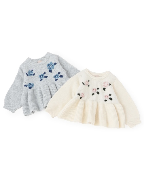 petit main（プティマイン）の「【フワもちっと/リンク】お花パールニット＜セットアップ対応＞（ニット/セーター・キッズ・トップグレー/アイボリー・L(120-130cm)/M(100-110cm)/S(80-90cm)）」の12枚目の写真