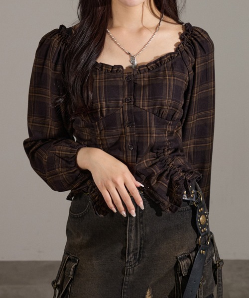 apres jour mignon（アプレジュールミニョン）の「２Wayドロストブラウス（シャツ/ブラウス・レディース・ブラウン系その他/ブラック/ボルドー・LARGE/フリー）」の3枚目の写真