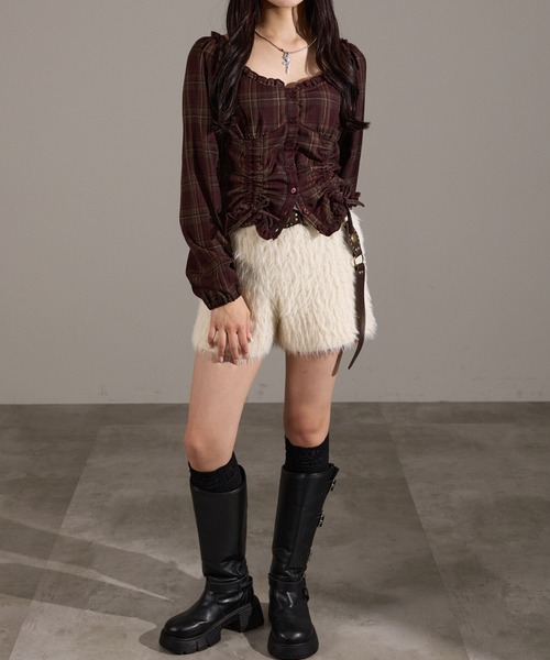 apres jour mignon（アプレジュールミニョン）の「２Wayドロストブラウス（シャツ/ブラウス・レディース・ブラウン系その他/ブラック/ボルドー・LARGE/フリー）」の6枚目の写真