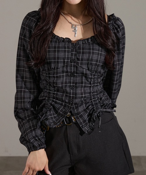 apres jour mignon（アプレジュールミニョン）の「２Wayドロストブラウス（シャツ/ブラウス・レディース・ブラウン系その他/ブラック/ボルドー・LARGE/フリー）」の9枚目の写真