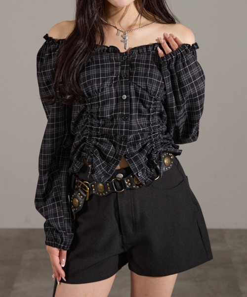 apres jour mignon（アプレジュールミニョン）の「２Wayドロストブラウス（シャツ/ブラウス・レディース・ブラウン系その他/ブラック/ボルドー・LARGE/フリー）」の10枚目の写真