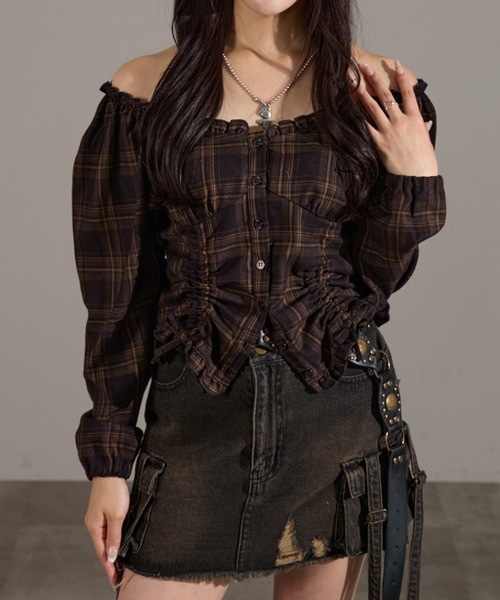 apres jour mignon（アプレジュールミニョン）の「２Wayドロストブラウス（シャツ/ブラウス・レディース・ブラウン系その他/ブラック/ボルドー・LARGE/フリー）」の13枚目の写真