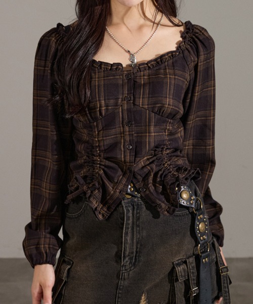 apres jour mignon（アプレジュールミニョン）の「２Wayドロストブラウス（シャツ/ブラウス・レディース・ブラウン系その他/ブラック/ボルドー・LARGE/フリー）」の14枚目の写真