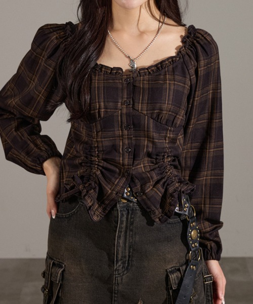 apres jour mignon（アプレジュールミニョン）の「２Wayドロストブラウス（シャツ/ブラウス・レディース・ブラウン系その他/ブラック/ボルドー・LARGE/フリー）」の15枚目の写真