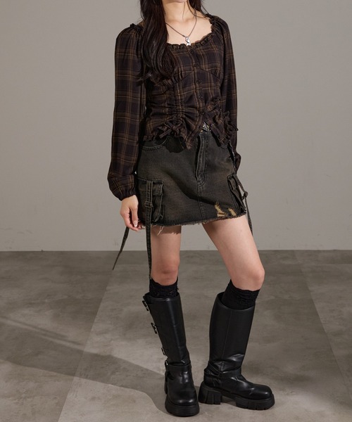 apres jour mignon（アプレジュールミニョン）の「２Wayドロストブラウス（シャツ/ブラウス・レディース・ブラウン系その他/ブラック/ボルドー・LARGE/フリー）」の18枚目の写真