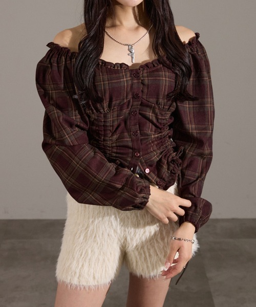 apres jour mignon（アプレジュールミニョン）の「２Wayドロストブラウス（シャツ/ブラウス・レディース・ブラウン系その他/ブラック/ボルドー・LARGE/フリー）」の20枚目の写真