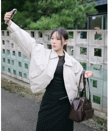 LADY VOLUME(���f�B�[�{�����[��)��465 VEGAN LEATHER BLOUSON_CREAM(���C�_�[�X�W���P�b�g)
