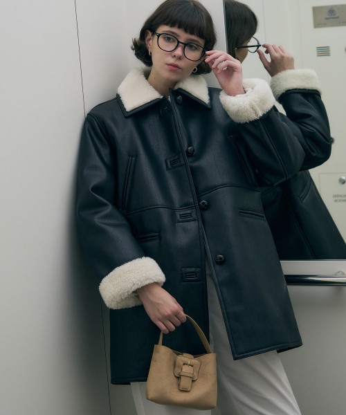 DRAWFIT WOMEN（ドローフィットウーマン）の「ウェルトハーフシアリングジャケット [BROWN SUEDE]（ムートンコート・レディース・その他・MEDIUM/SMALL）」の4枚目の写真