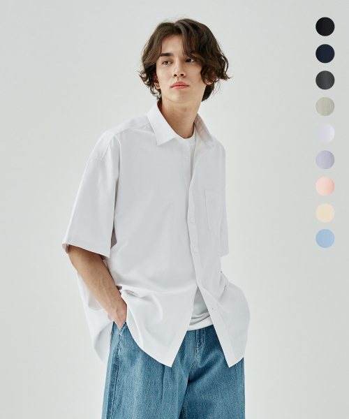 COSTUME O’CLOCK(コスチュームオクロック)の「クールヘリンボーンショートスリーブシャツ9COLOR COOSSH187(シャツ/ブラウス・レディース・ネイビー/ダークグレー/ラベンダー/オレンジ/イエロー/ホワイト/グレイッシュベージュ/ブラック/スカイブルー・LARGE/MEDIUM/SMALL)」の10枚目の写真