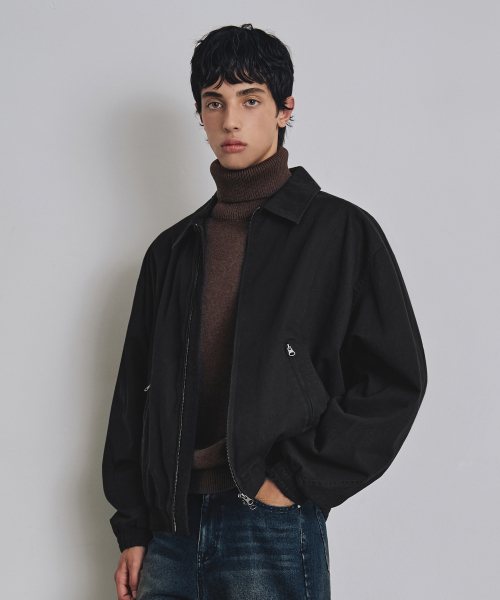 コットンカーブドウォッシュドブルゾンジャケットブラック COOSJK042BLACK